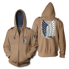 Premium Hoodie Attack On Titan Tan Survey Corps Military Style Zip Hoodie Attack on Titan Season 4 Anime