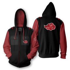 Premium Hoodie Naruto Shippuden Akatsuki Red and Black Military Zip Hoodie Naruto Shippuden Anime