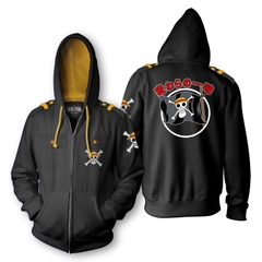 Premium Hoodie One Piece Straw Hat Military Style Zip Hoodie One Piece Anime