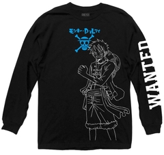 Long Sleeve One Piece Luffy Fist Pump with Wanted Text Long Sleeve One Piece Anime